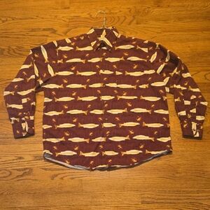 Vintage Crossings Men's Rainbow Trout Fish Button Down Medium Shirt